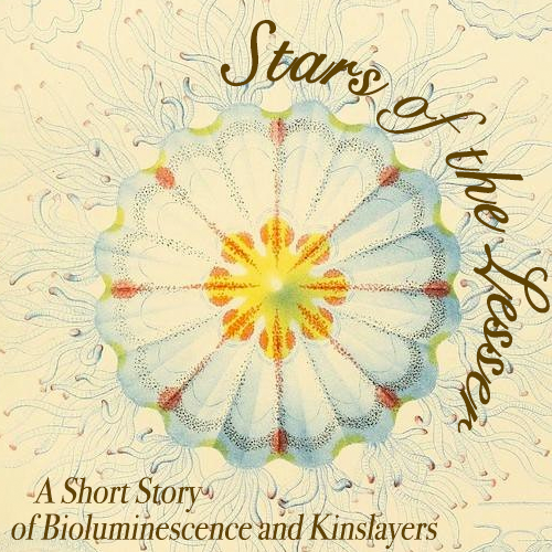Stars of the Lesser: A Short Story of Bioluminescence and Kinslayers with a colorful drawing of a jellyfish