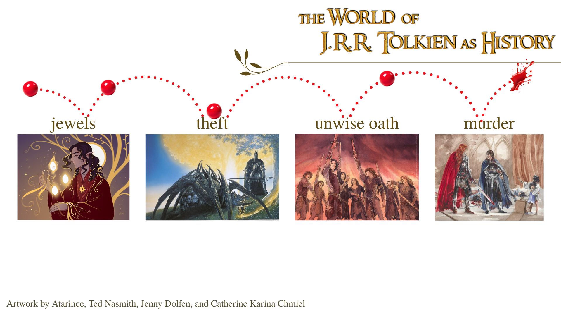 red ball bounces between jewels, theft, unwise oath, murder